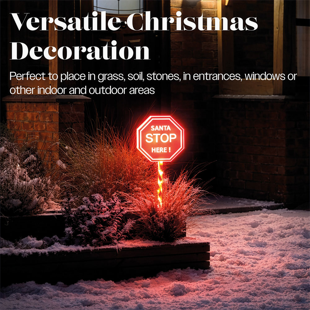 Xmas Haus Warm White LED Santa Stop Here Sign Christmas Decoration 60cm Image 2