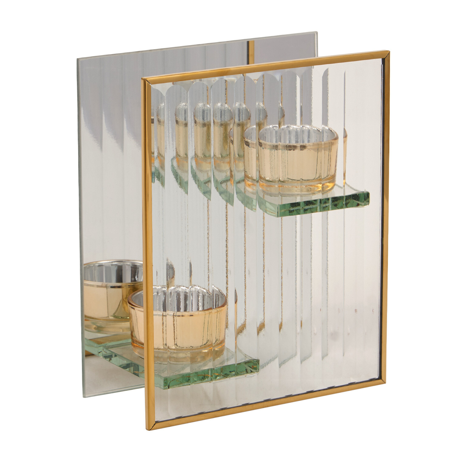 Gold Metal Double Tealight Holder Image 1