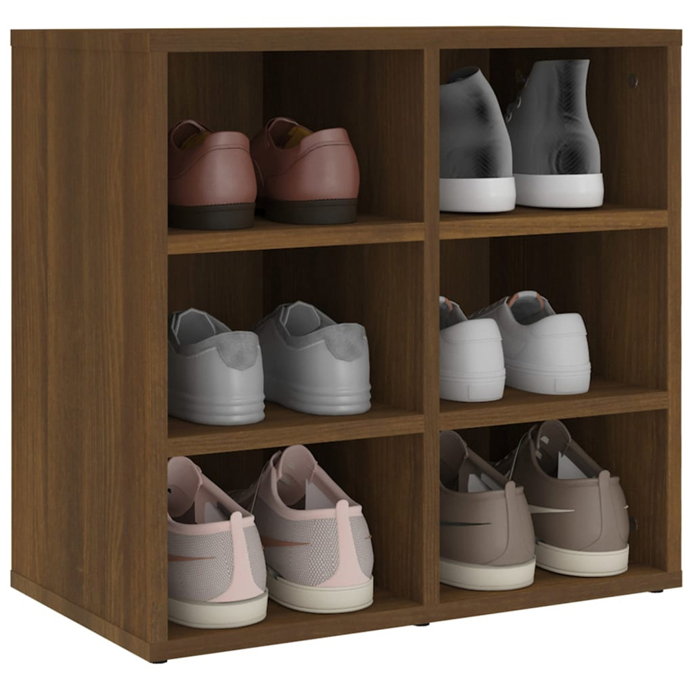 vidaXL 12 Open Shelf Brown Oak Shoe Storage Cabinet Set of 2 Image 3