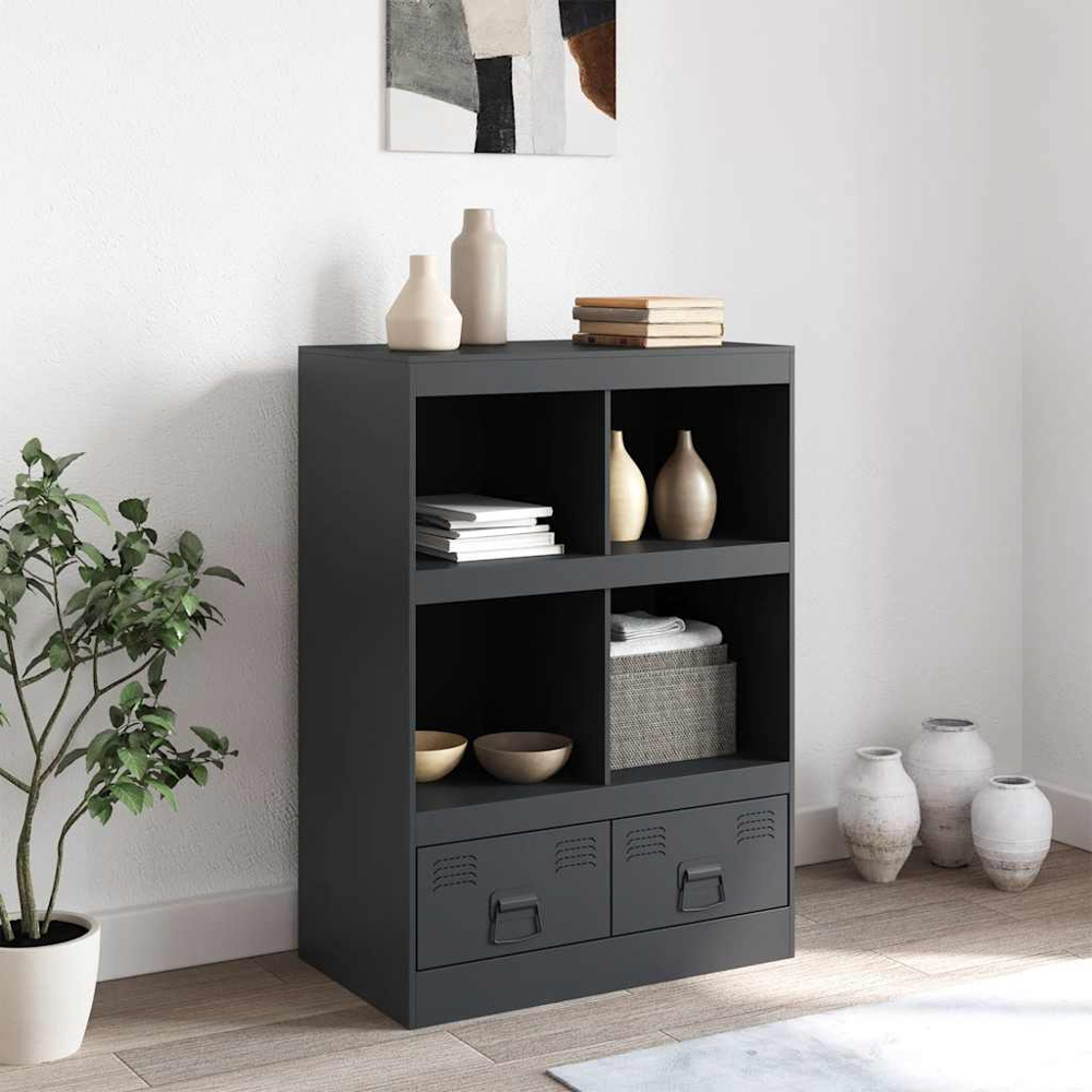 vidaXL 2 Drawer 4 Shelf Anthracite Cold-Rolled Steel Highboard Image 9