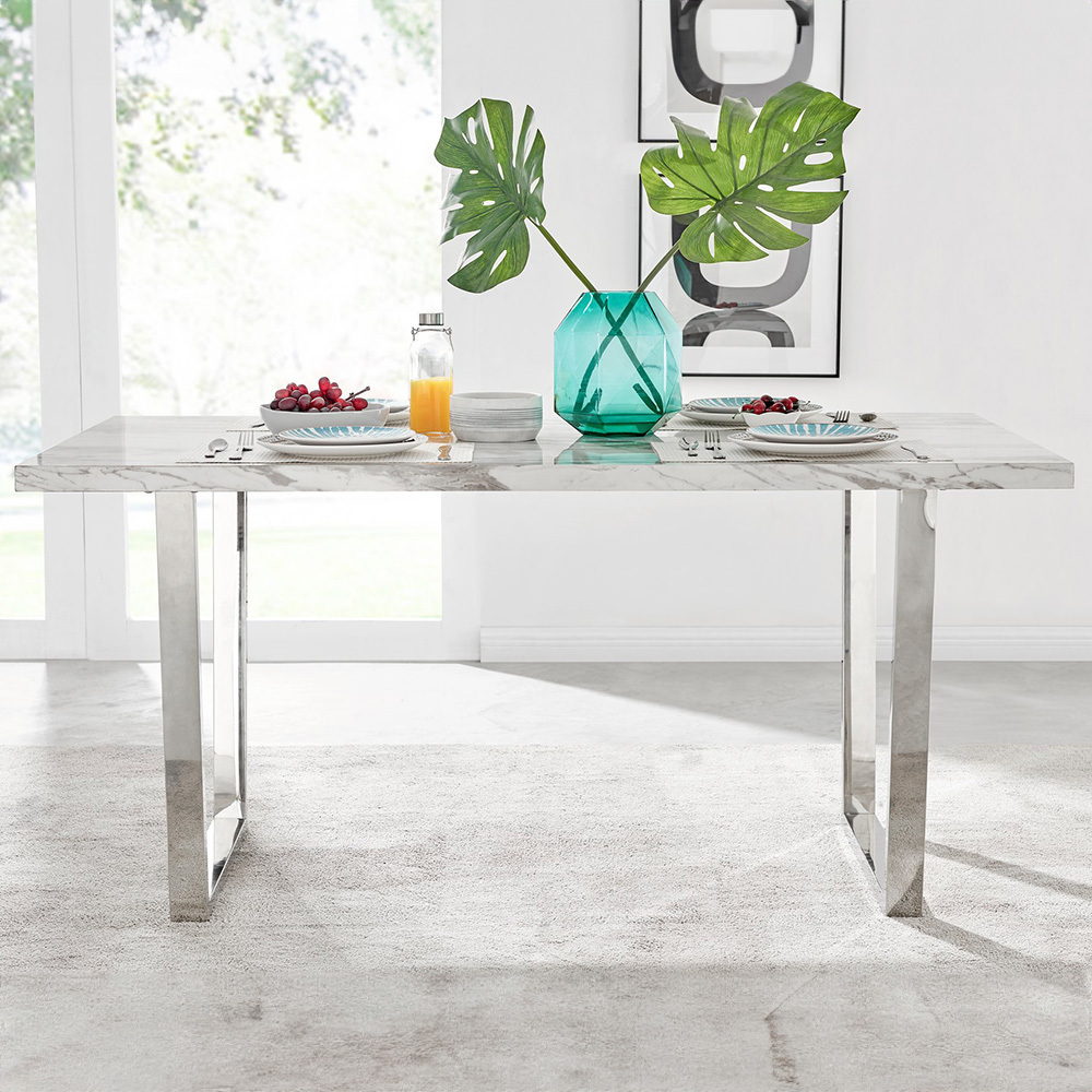 Furniturebox Solo Valera 6 Seater Dining Set Marble Effect and Black Image 2