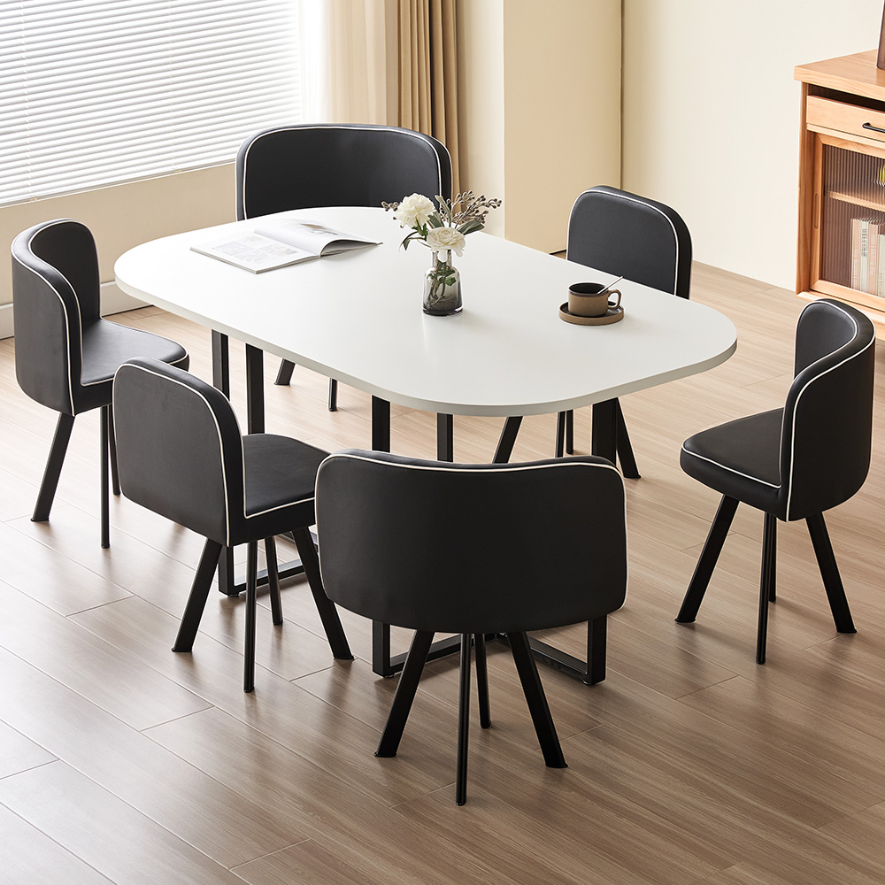 Comfy Living 6 Seater Dining Set White and Black Image 1