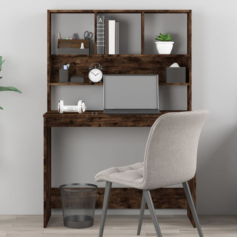 vidaXL 4 Shelf Computer Desk Smoked Oak Image 1