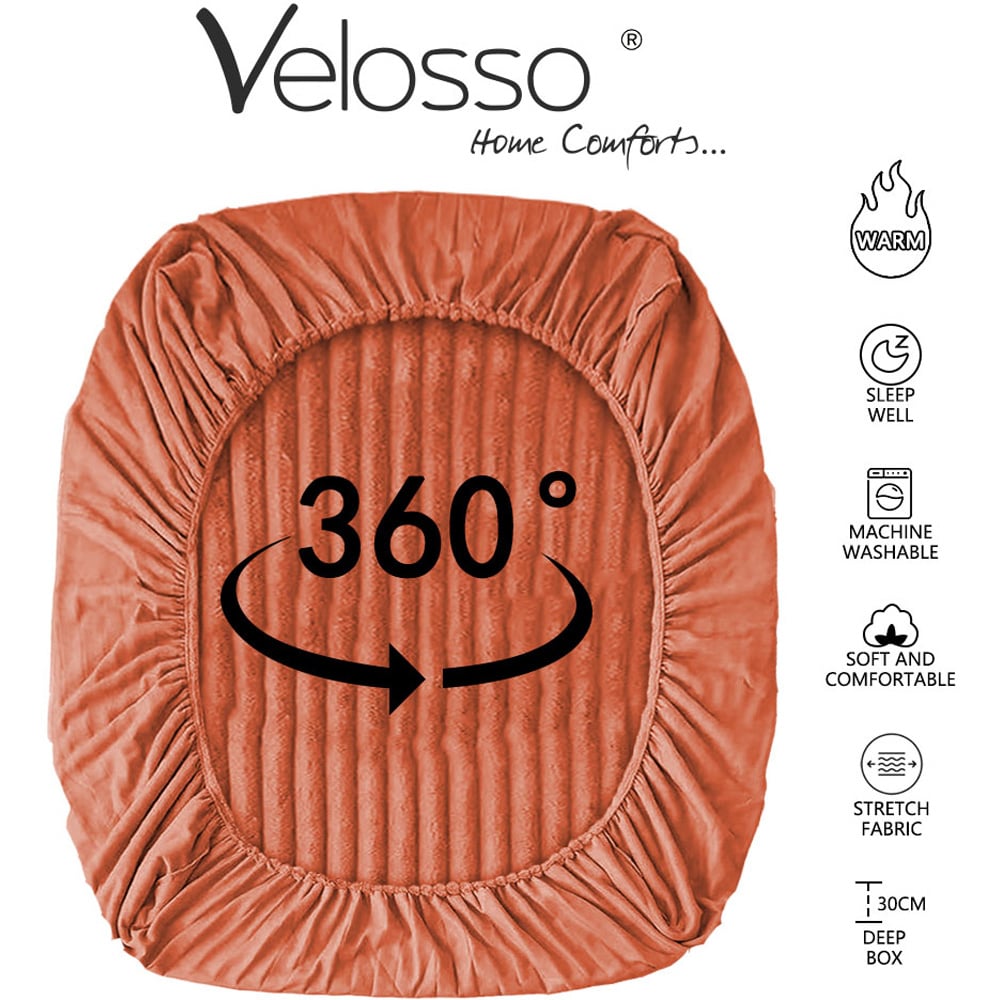 Velosso Super King Size Rust Jumbo Cord Fitted Bed Sheet Image 4
