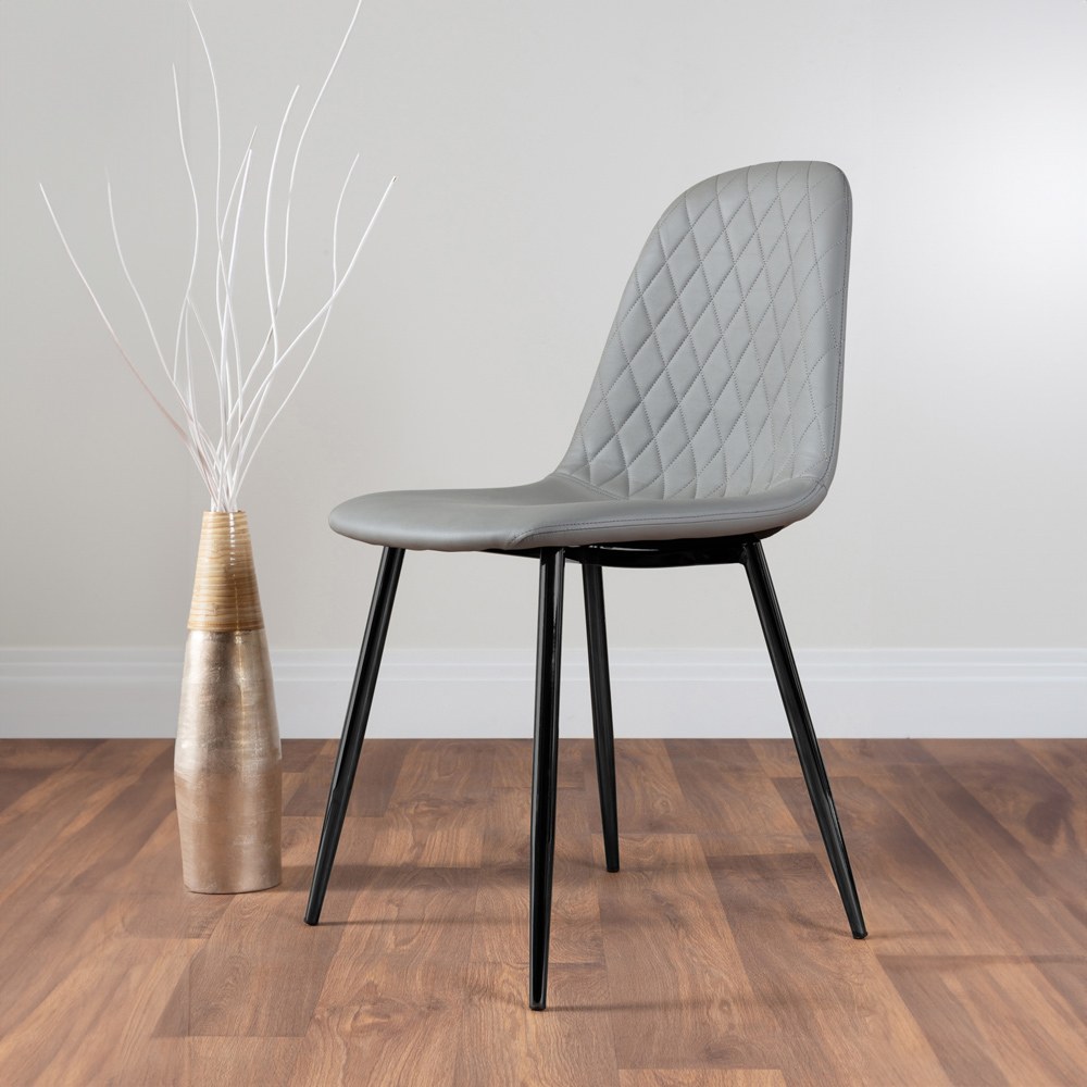 Furniturebox Solara Set of 2 Elephant Grey and Black Faux Leather Dining Chair Image 7