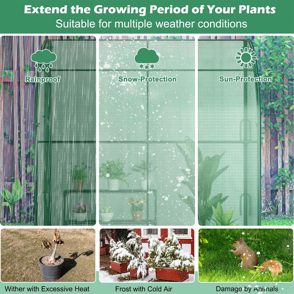 Costway Green 7 x 3ft Walk in Greenhouse with Plant Stand Image 4