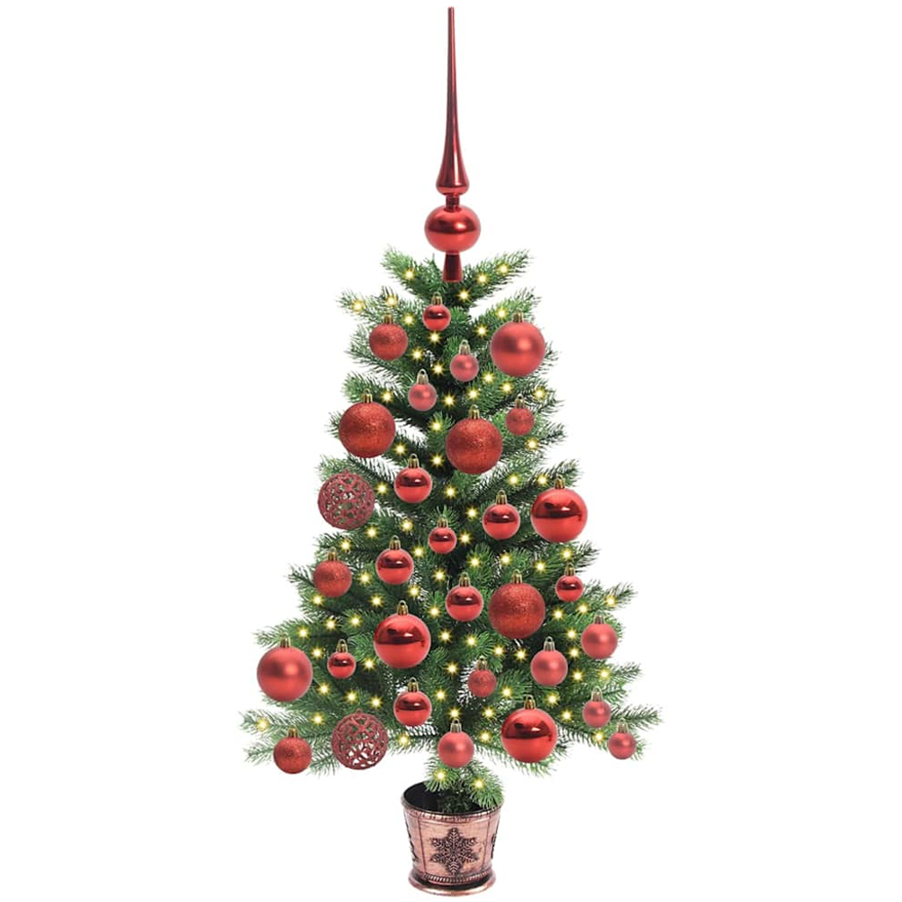 vidaXL Pre-Lit Red Baubles Green Artificial Christmas Tree 2ft Image 1