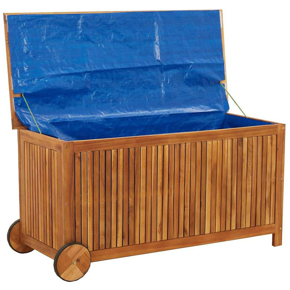 Walplus Solid Wood Acacia Garden Storage Box with Wheels 58 x 113 x 50cm Image 4