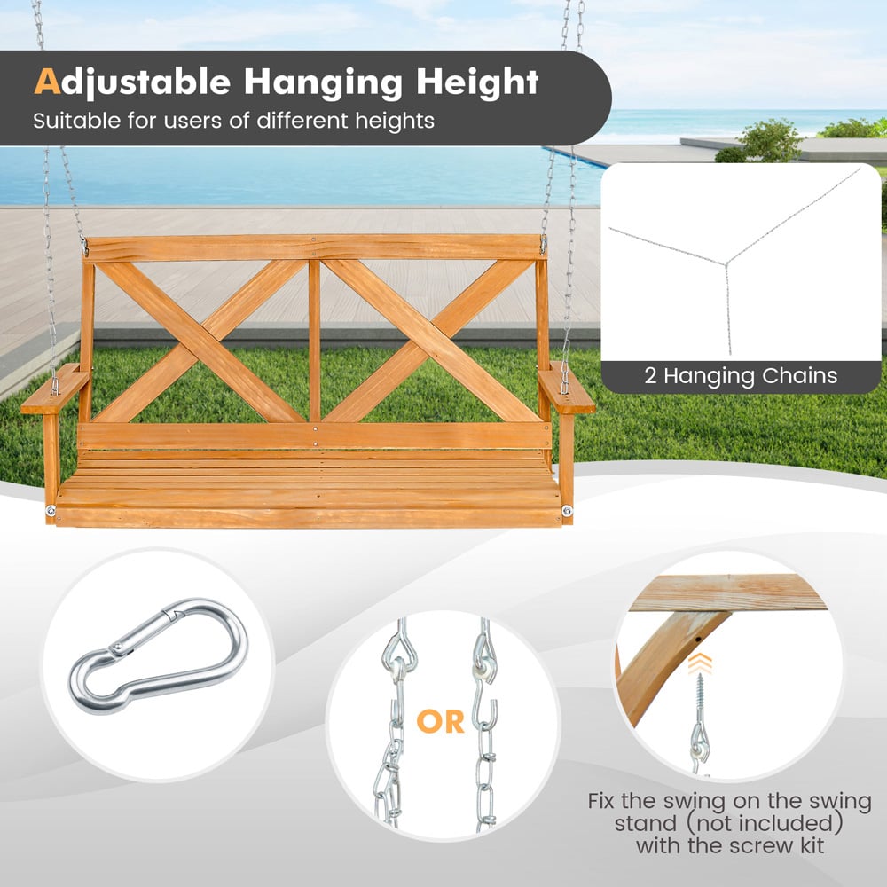 Costway 2 Seater Natural Garden Swing Chair Image 6