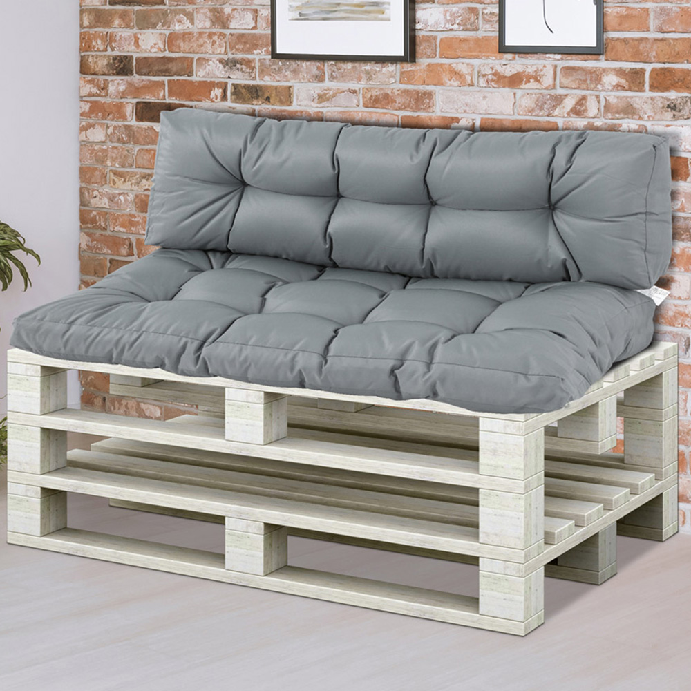 Outsunny Dark Grey Tufted Bench Back and Seat Pad Set Image 2