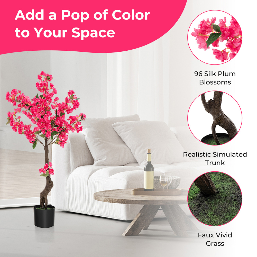 Costway Plum Blossom Flowers Tree Artificial Plant In Pot 3.4ft Image 5