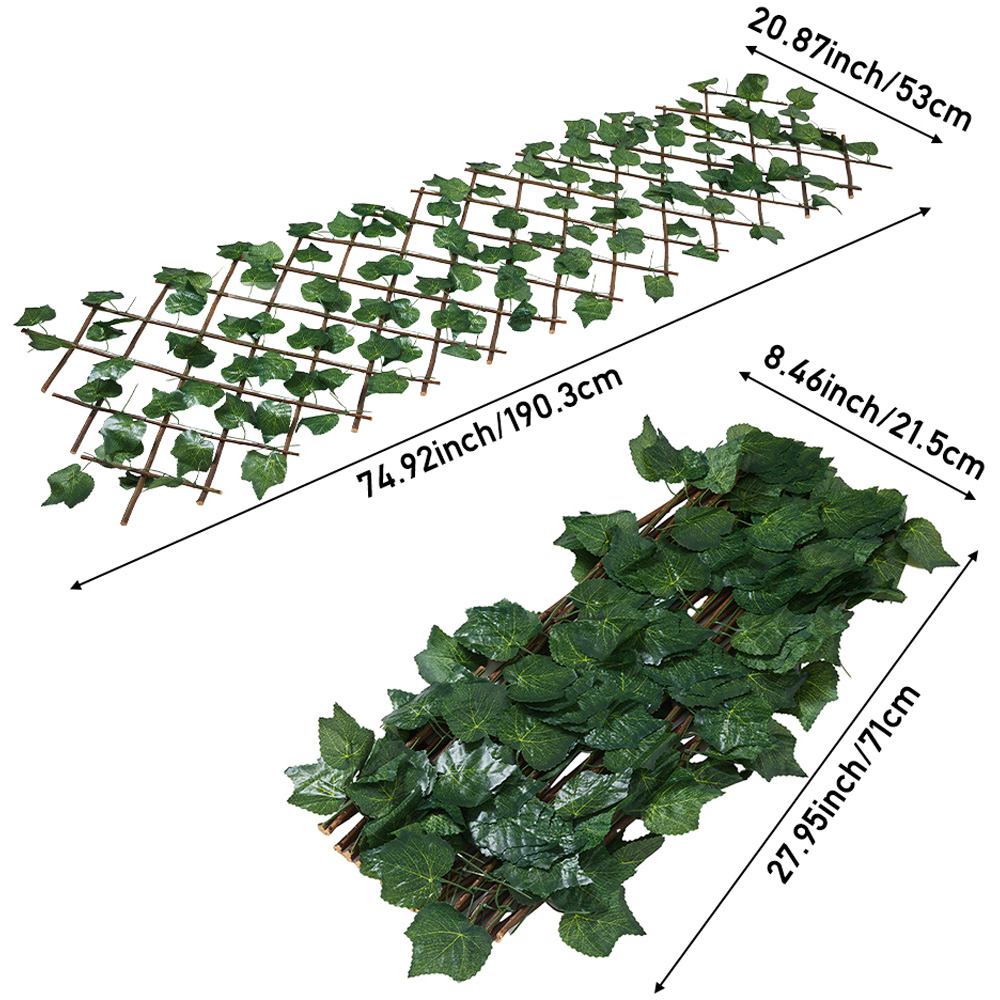 Living and Home 6.2 x 1.7ft Retractable Hedge Panel with Artificial Grape Leaf Image 9