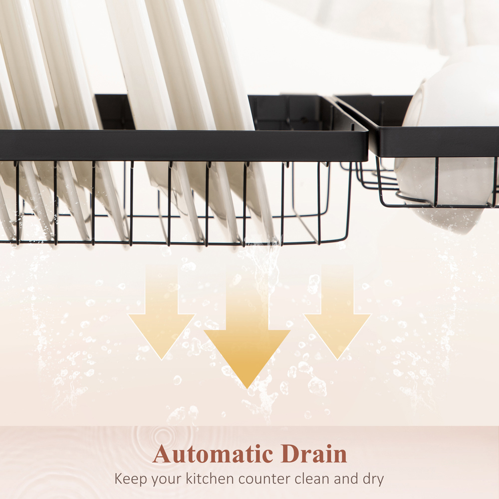 HOMCOM 2 Tier Black Over The Sink Dish Drainer Rack 93cm Image 7