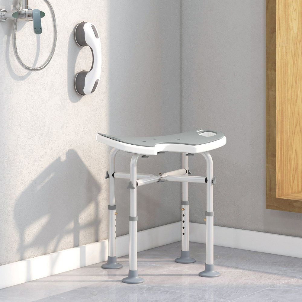 HOMCOM Grey Aluminium Shower Stool Image 2