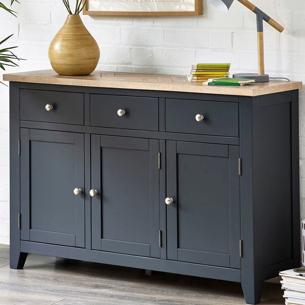 Julian Bowen Bordeaux 3 Door 3 Drawer Dark Grey Sideboard Image 1