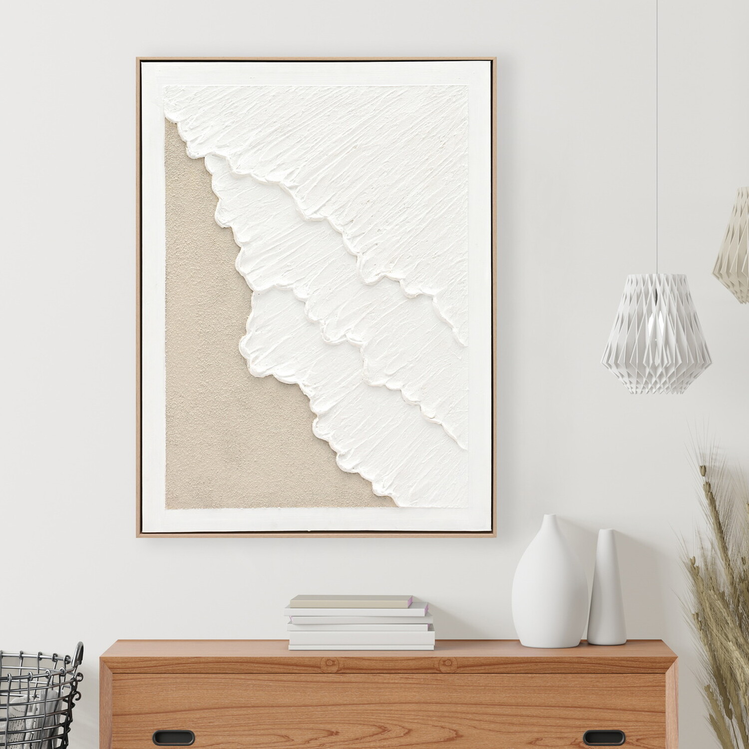 Calming Textured Hand Painted Wave Wall Art White Image 3