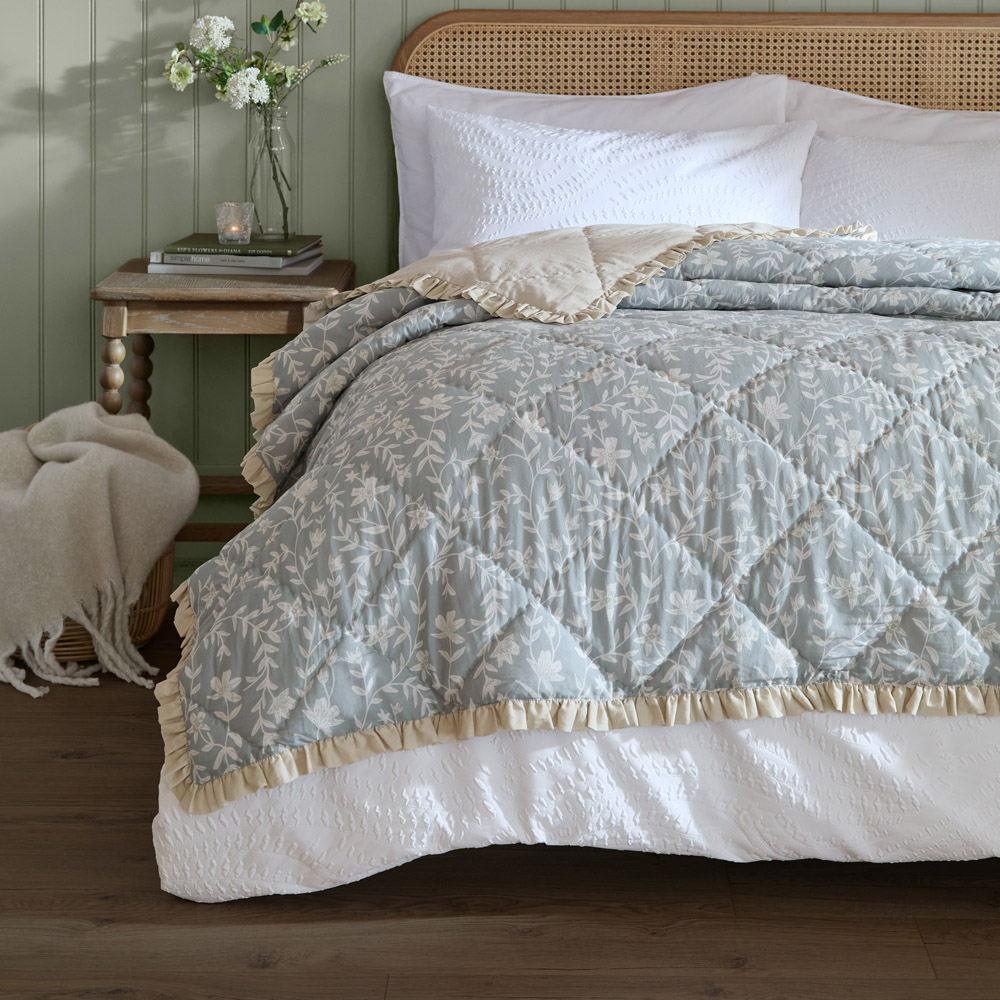 Wylder Nature Amelia Seafoam Quilted Reversible Bedspread 150 x 200cm Image 2