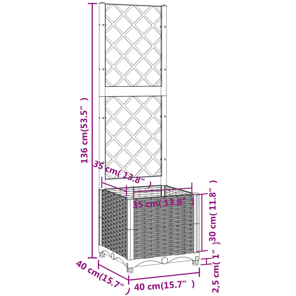 vidaXL White Polypropylene Garden Planter with Trellis 136 x 40 x 40cm Image 7