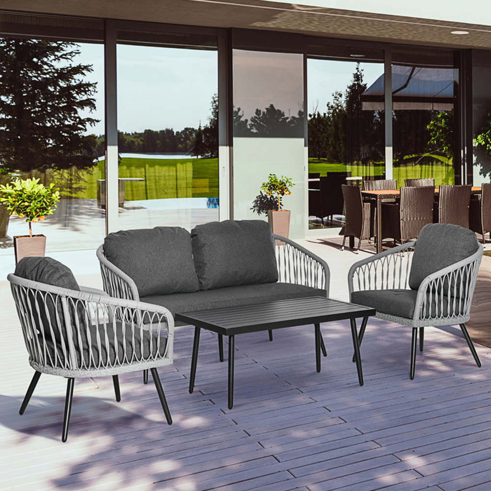 Outsunny 5 Seater Grey PE Rattan Sofa Set with Coffee Table Image 1