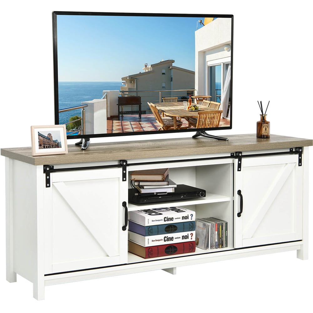 Costway 2 Door 2 Shelf White TV Unit Image 4