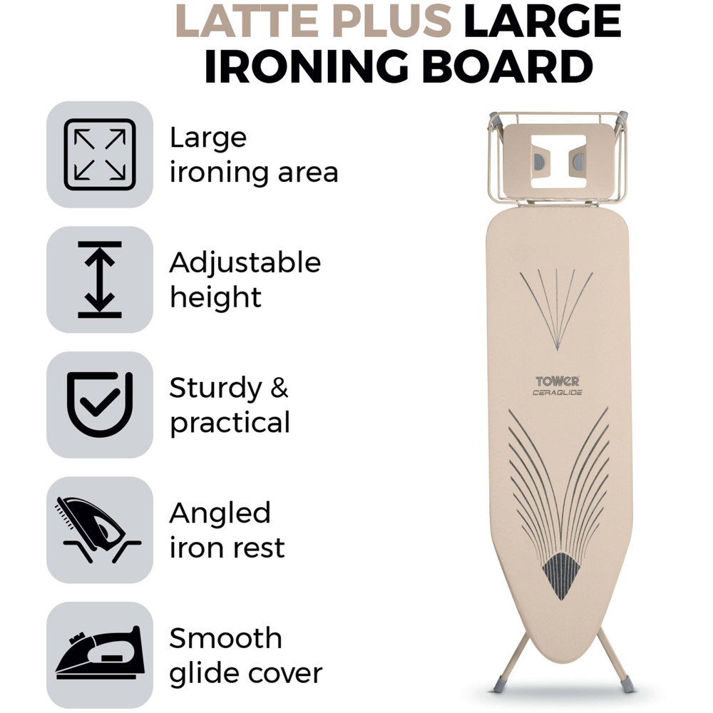 Tower Eclipse Plus Latte Height Adjustable Large Ironing Board Image 6