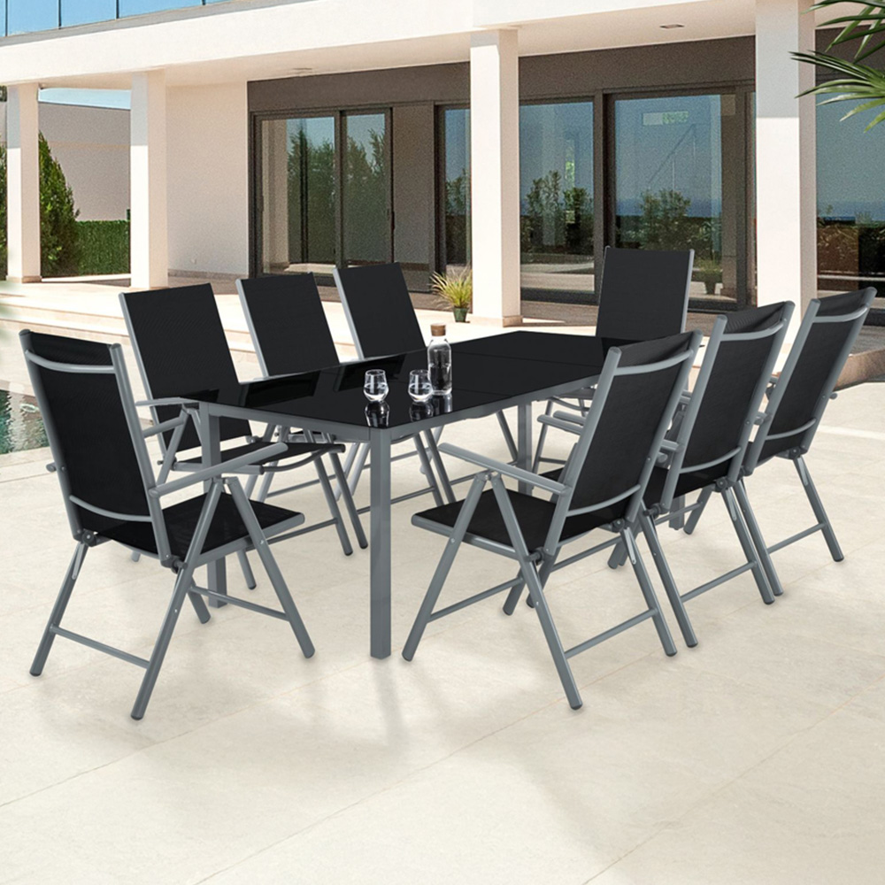 tectake Pompeii 8 Seater Adjustable Garden Dining Table Set Anthracite Image 1