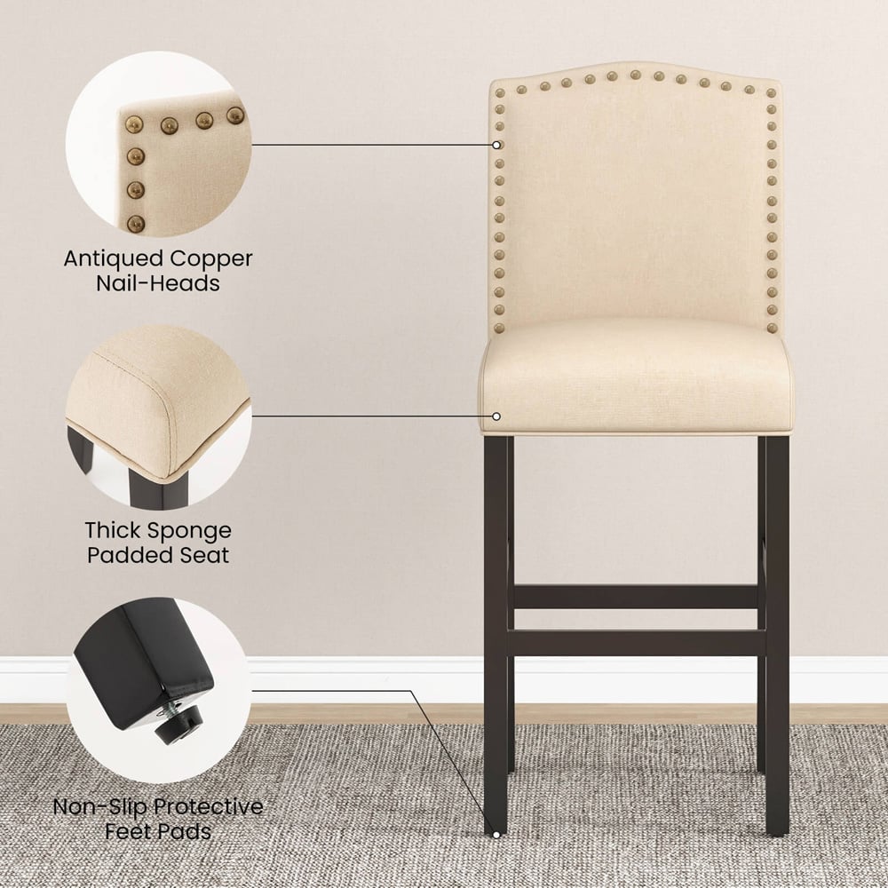 Costway Beige Bar Stool Set of 2 Image 5