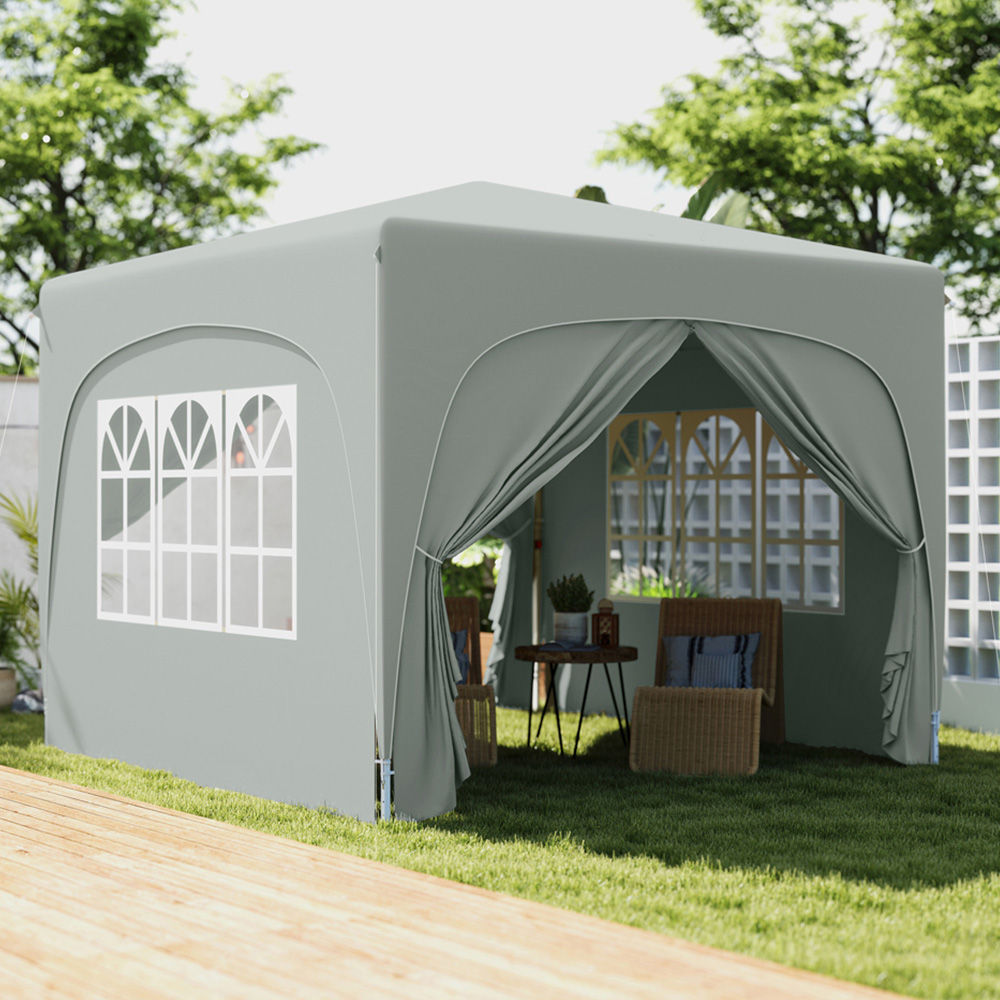 Outsunny 3 x 3m Light Grey UPF50+ Pop Up Gazebo with Sides and Carry Bag Image 1