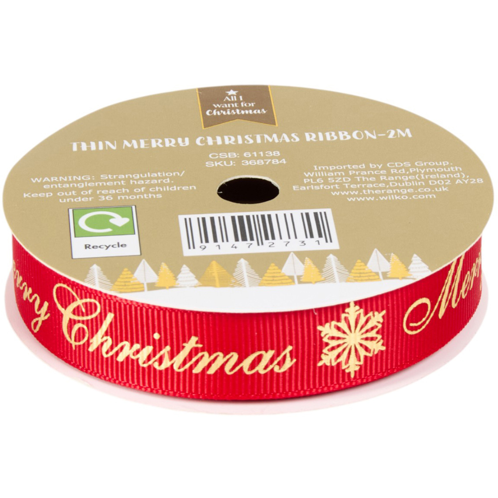 Thin Merry Christmas Ribbon Image 3
