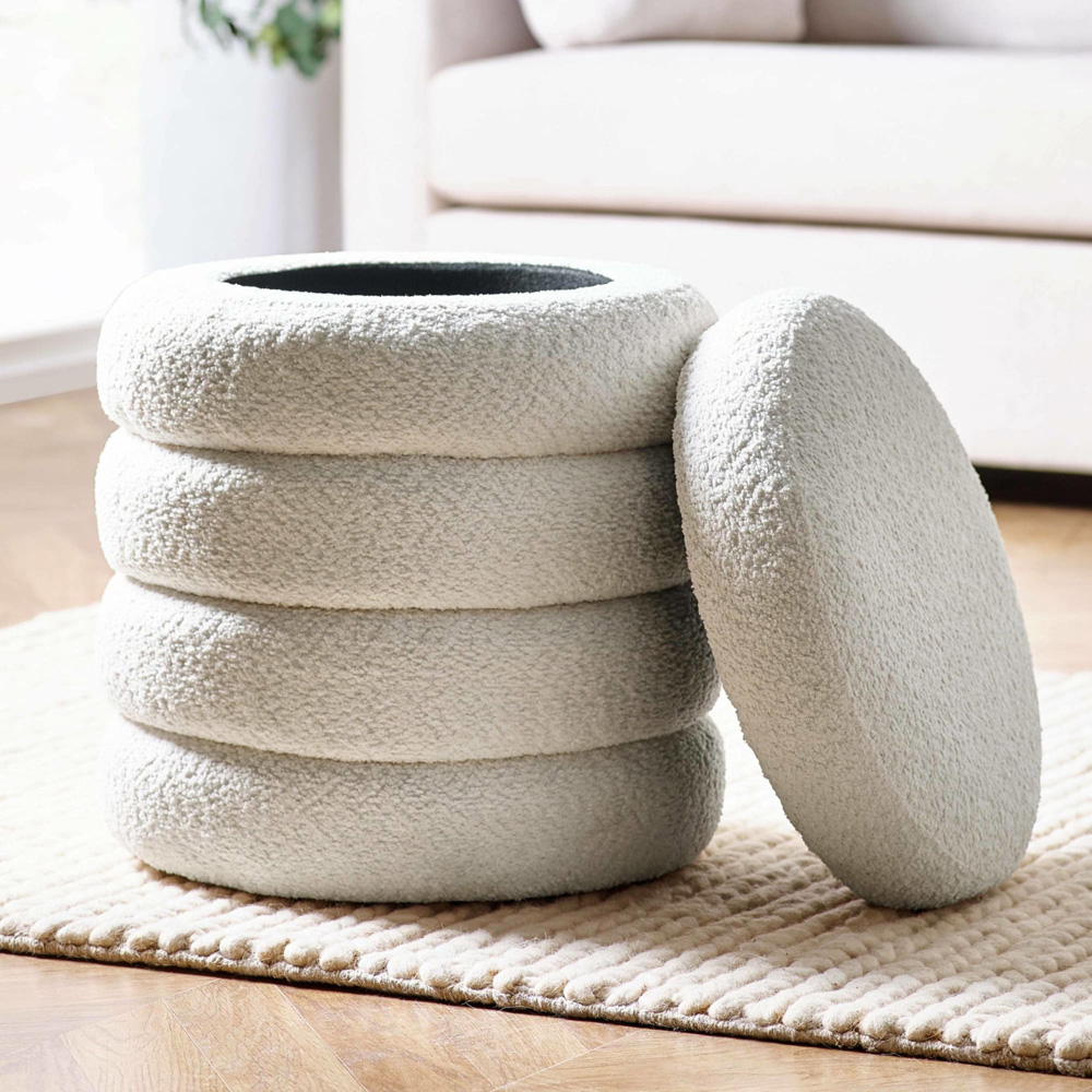 Julian Bowen Hailey Ivory Boucle Upholstered Ottoman Stool Image 8