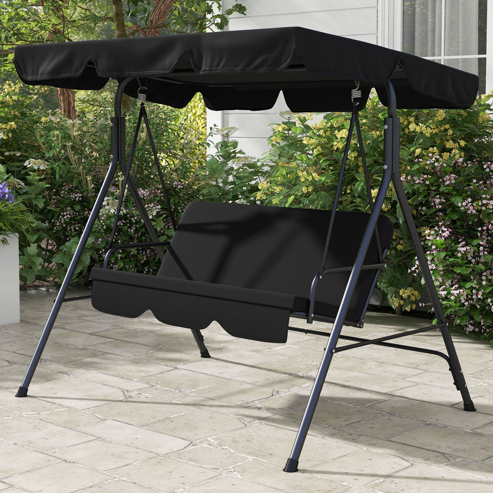 Outsunny 3 Seater Black Swing Chair with Canopy Image 1