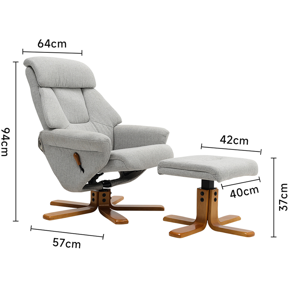 Living and Home Light Grey Linen Duck Foot Base Swivel Recliner with Ottoman Image 9