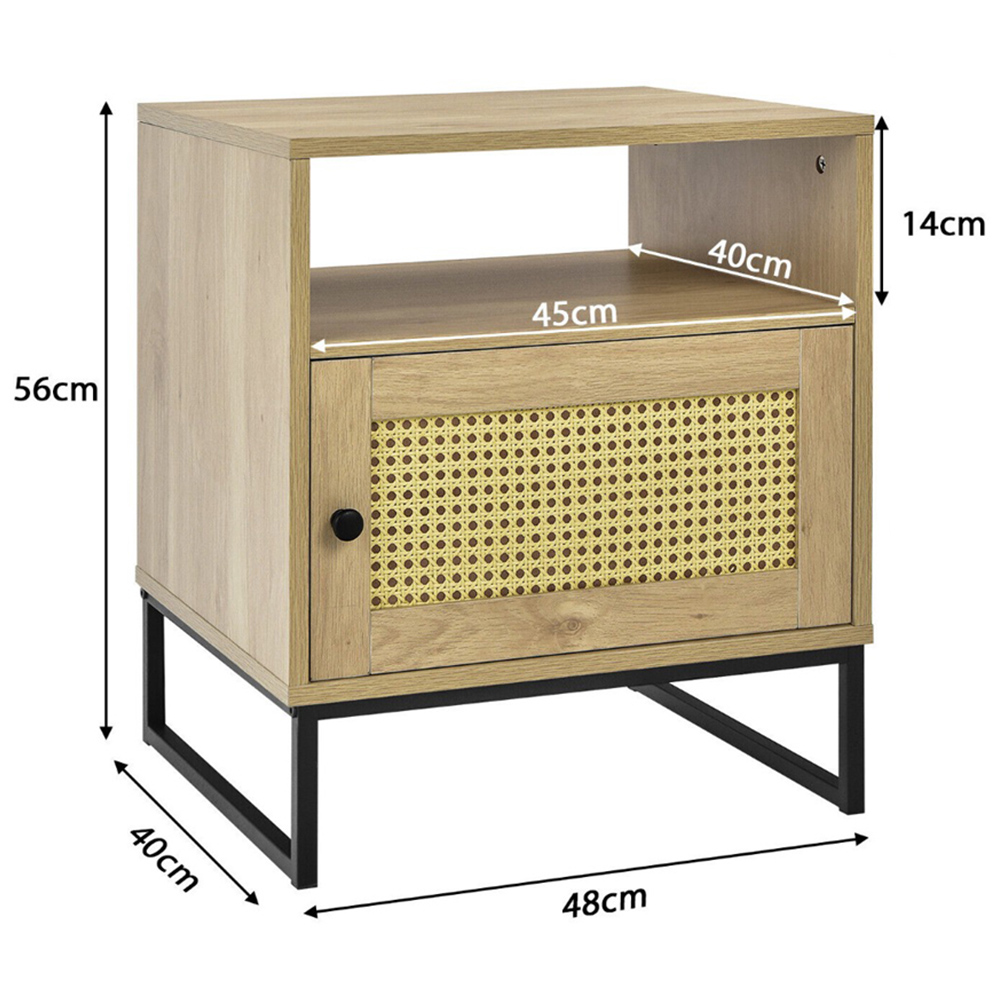 Costway Single Door Single Shelf Natural Rattan Modern Wooden Bedside Table Image 9