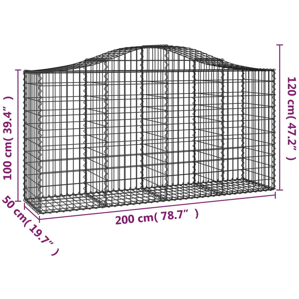 vidaXL Silver Galvanised Iron Arched Gabion Basket 100/120 x 50 x 200cm 30 Pack Image 5
