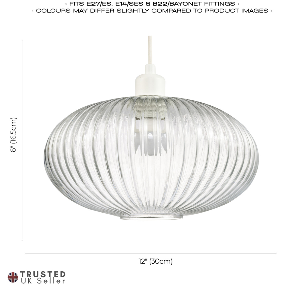 Happy Homewares Designer Clear Transparent Line Ribbed Glass Oval Pendant Shade Image 8