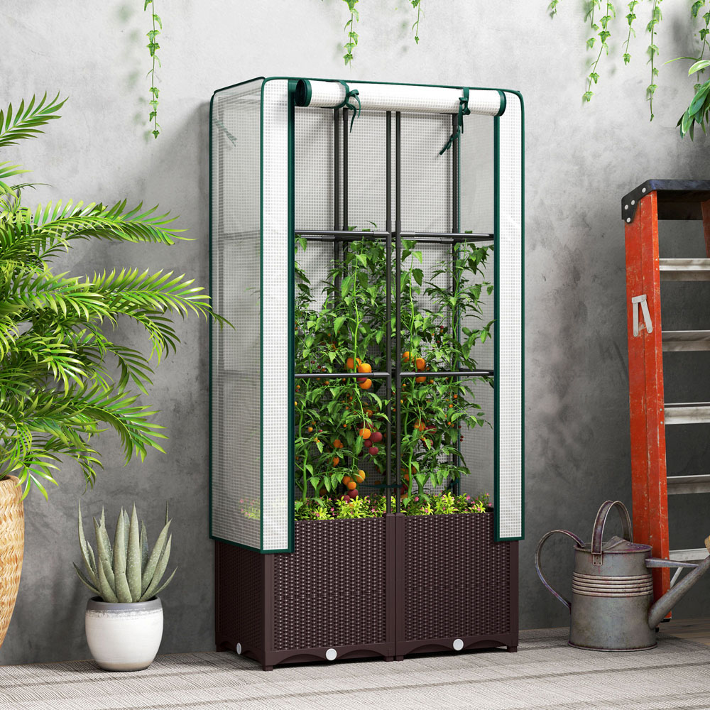 Outsunny Plastic Vegetable Planter with Trellis 1.3 x 2.6ft Image 2