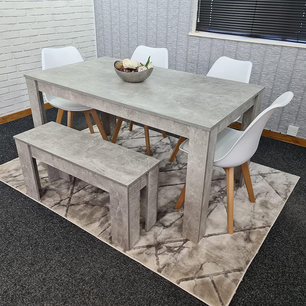 Kosy Koala 6 Seater Plastic Dining Bench Set Stone Grey Effect and White Image 1