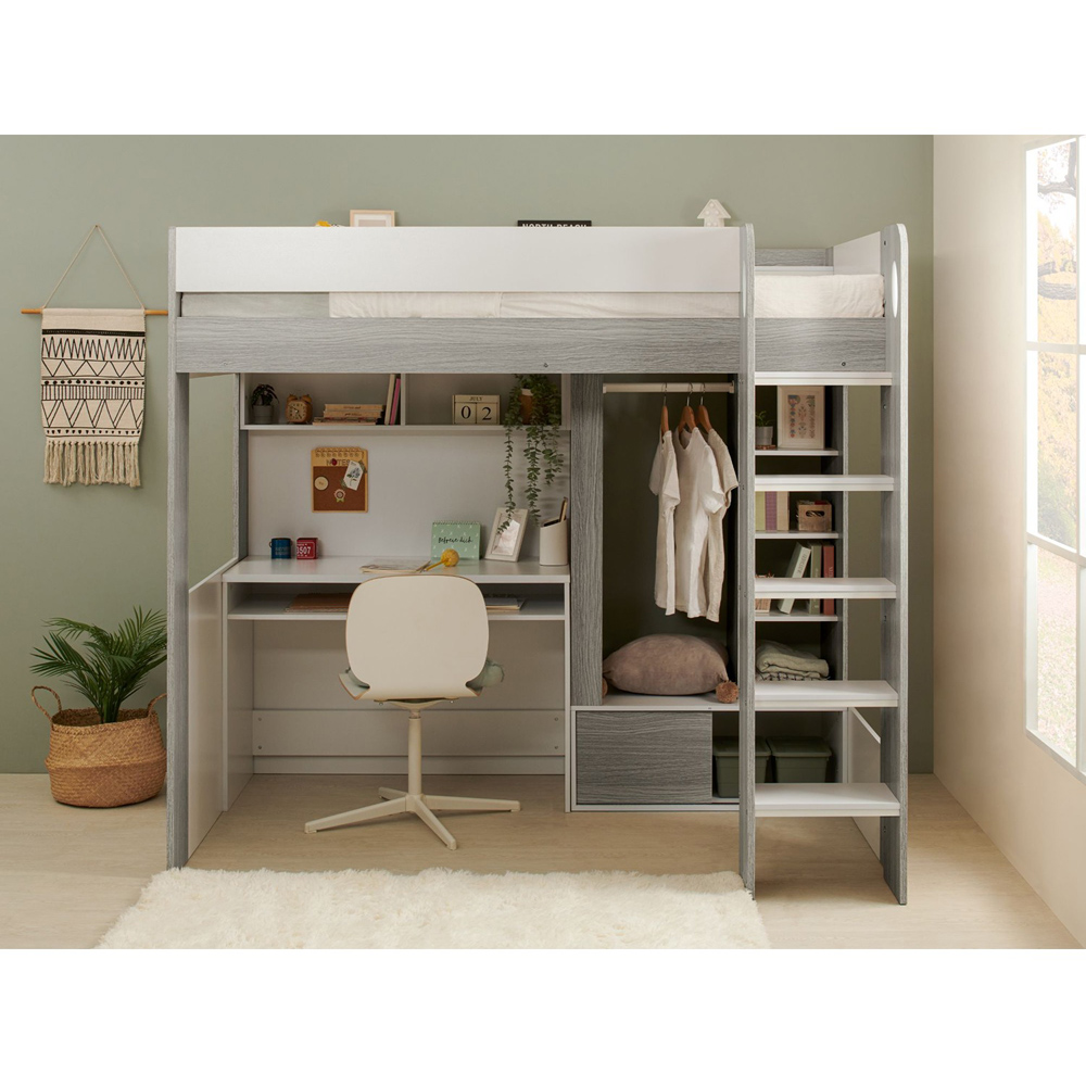 Flair Hampton White and Grey High Sleeper with Desk and Wardrobe Image 5