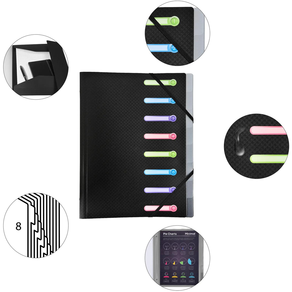 Exacompta Opak A4 8 Compartment Black Elasticated 3 Flap Multi-Part File 10 Pack Image 5