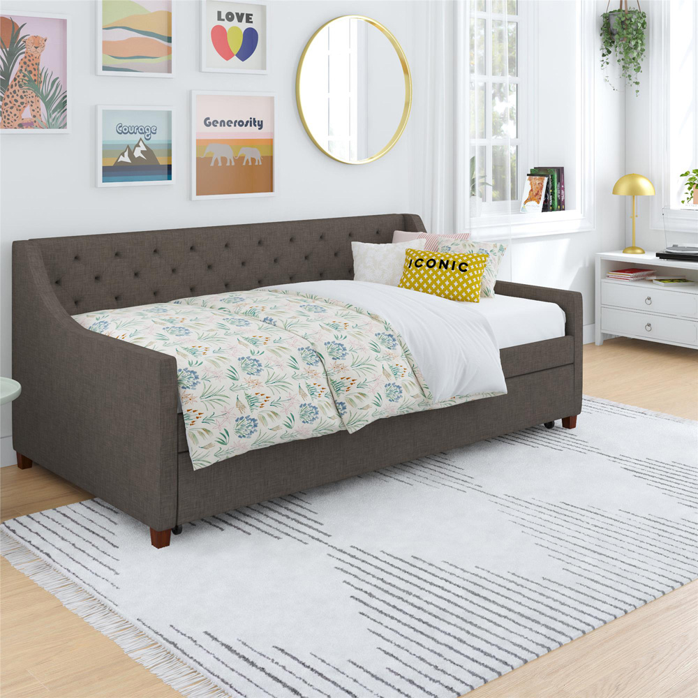 Novogratz Her Majesty Single Linen Brown Daybed with Trundle Image 7