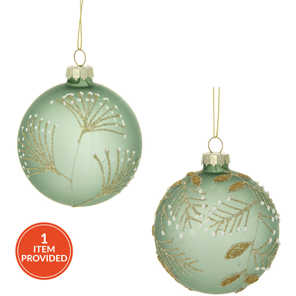 Frosted Green Glitter Detail Bauble Image 1