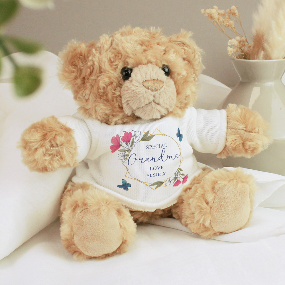 Personalised Memento Personalised Geometric Floral Teddy Bear Image 2