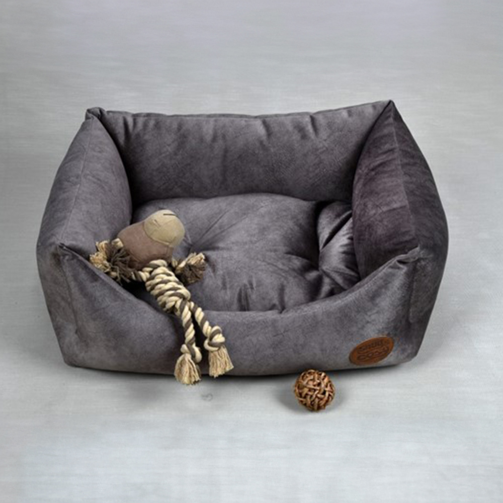 Snug & Cosy Velour Small Rectangle Charcoal Dog Bed Image 2