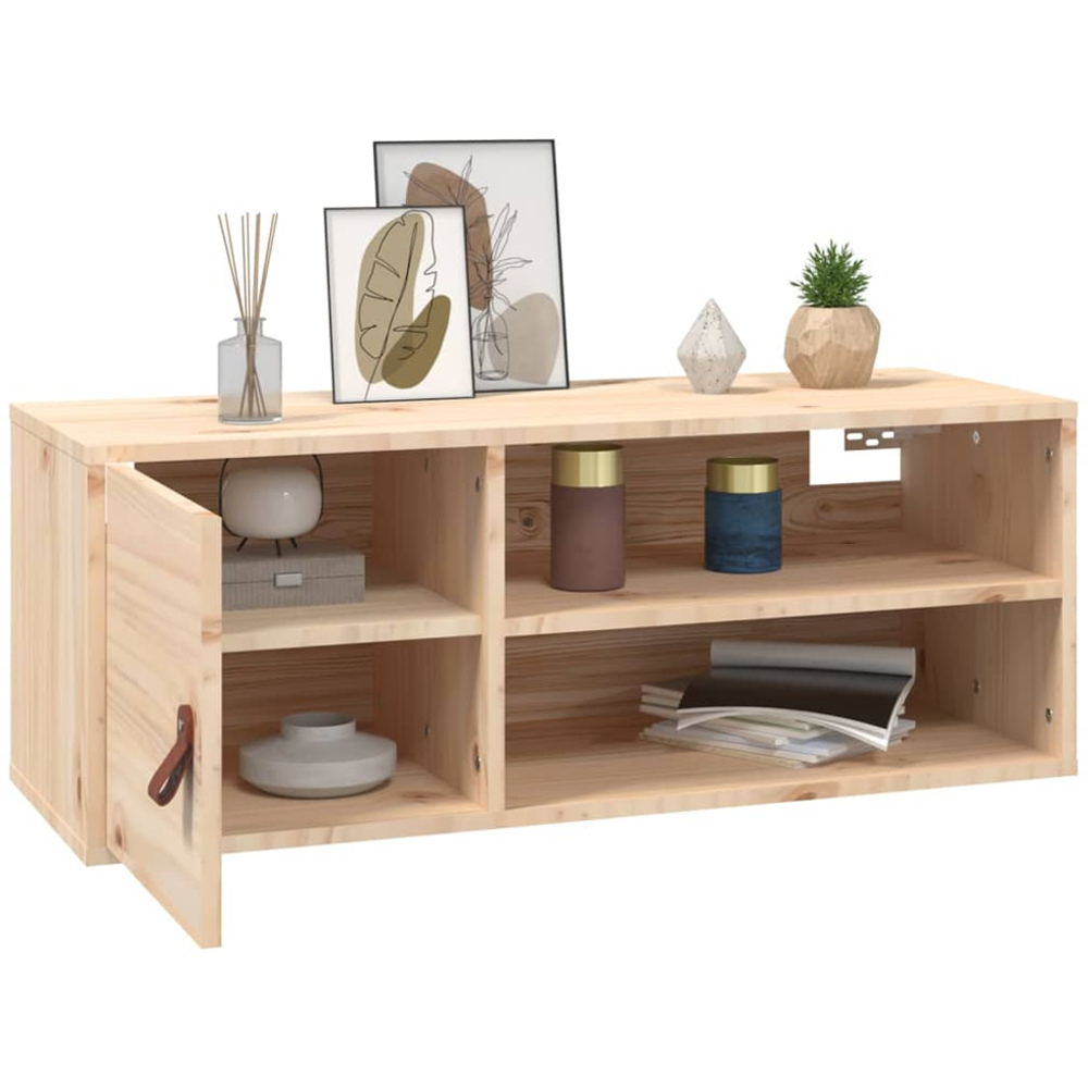vidaXL Single Door 2 Shelf Natural Solid Pine Wood Wall Cabinet Image 4