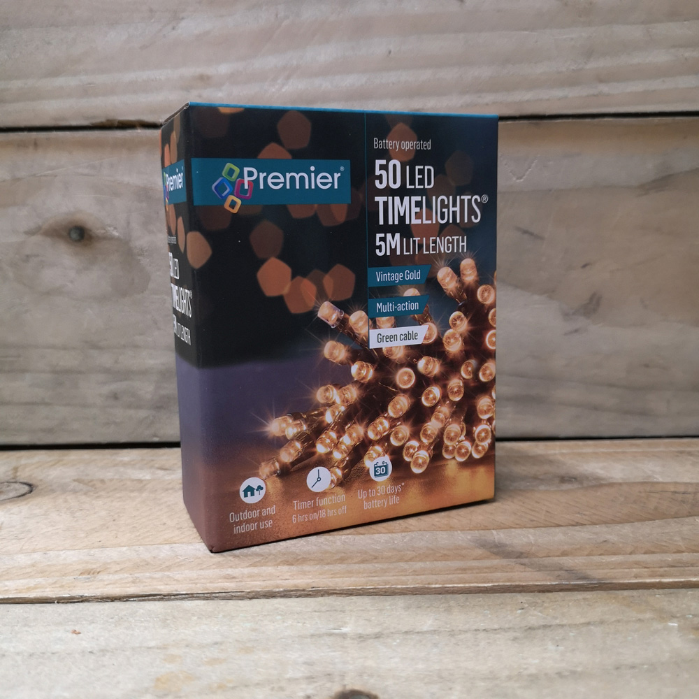 Premier TimeLights 50 Vintage Gold LED Multi-Function Green Cable String Light 5m Image 9