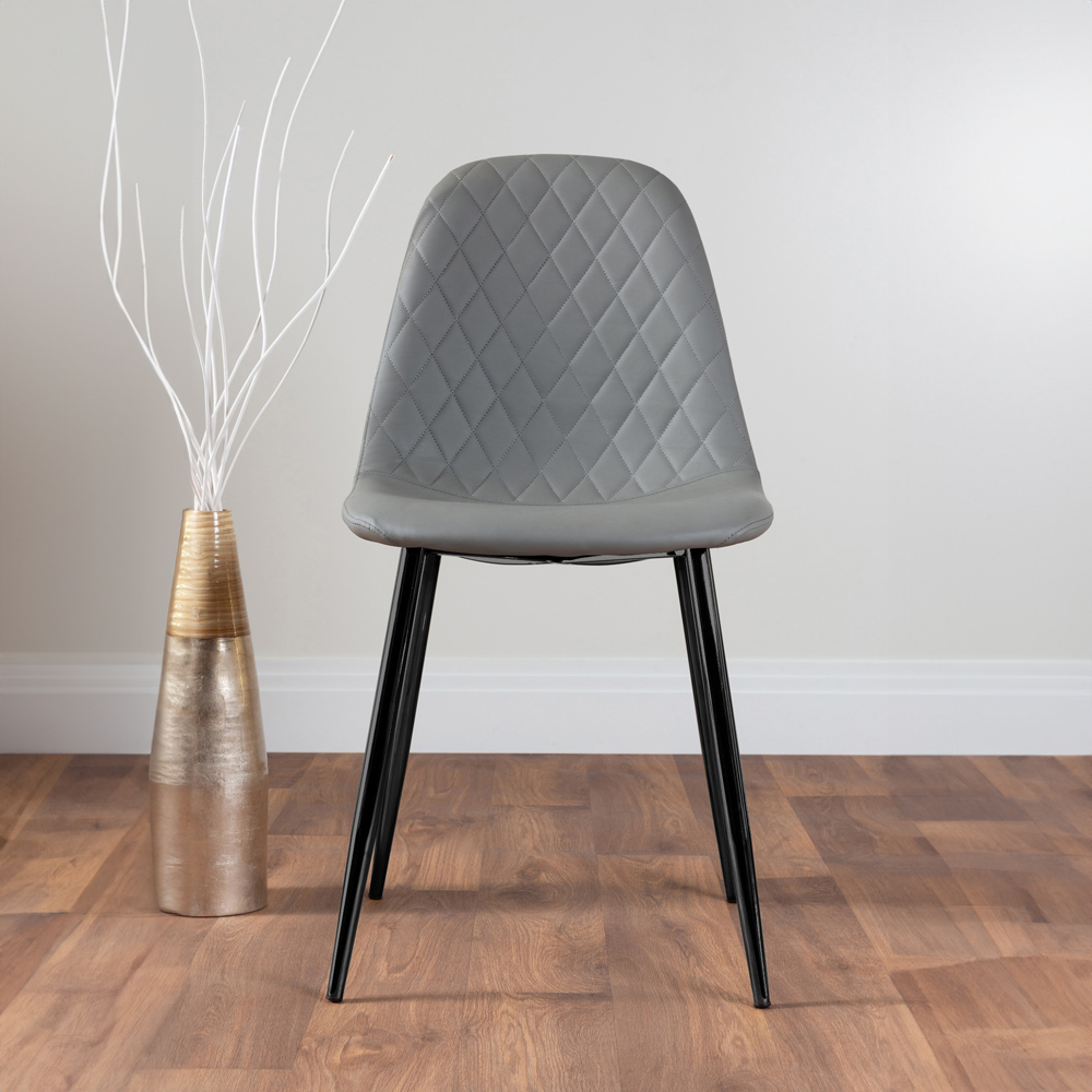 Furniturebox Solara Set of 2 Elephant Grey and Black Faux Leather Dining Chair Image 2