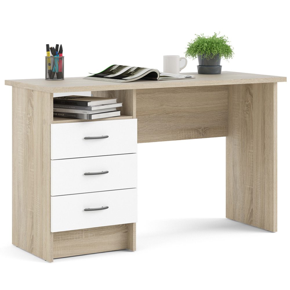 Florence Function Plus 3 Drawer Desk White and Oak Image 8