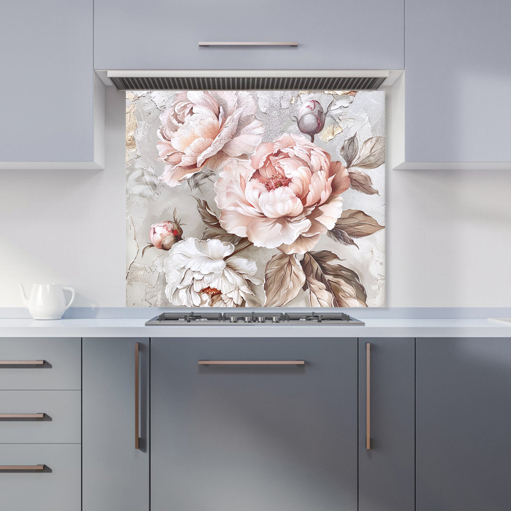Warren Reed Designer Vintage Rose Elegance Glass Kitchen Splashback 75 x 90cm Image 1