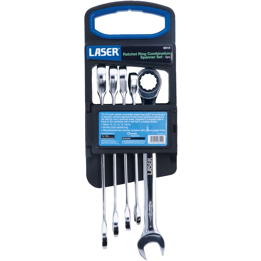 Laser 5 Piece 10-15mm Ratchet Ring Combination Spanner Set Image 1