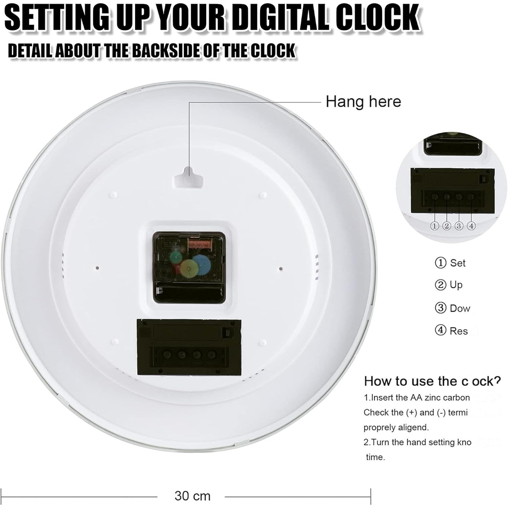 ATEK Silver Silent Digital Wall Clock with Date Day and Temperature Display 30cm Image 5